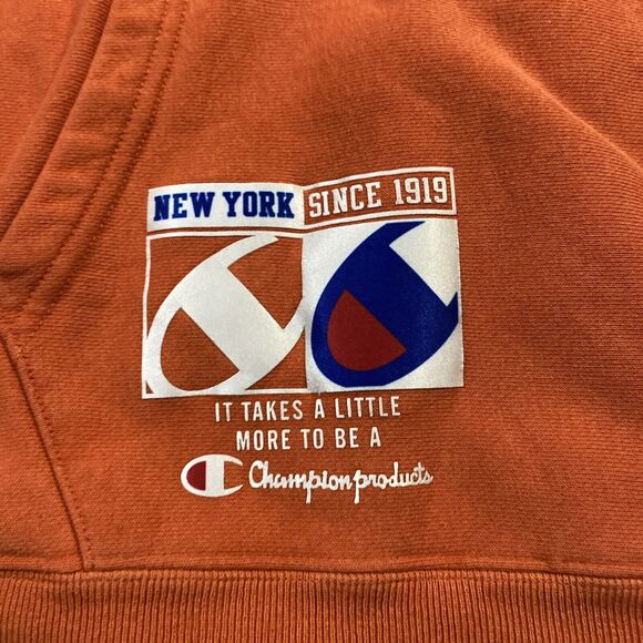 Champion Reverse Weave Men's Hoodie Orange Sweatshirt New York Since 1919 Medium - Picture 2 of 9